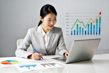 Poster - Asian Business Analyst Analyzing Data Charts
