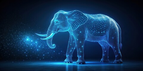 Canvas Print - Blue translucent elephant made of tiny dots on dark blue background, elephant, blue, translucent, dots, dark blue