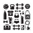 © MSTMIM - fitness icon set. workout or exercise equipment icons. Solid icons vector collection.