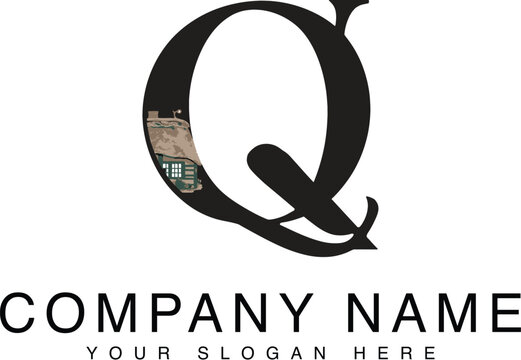 Elegant letter logo with wreath and laurel within the Q. AI generative.