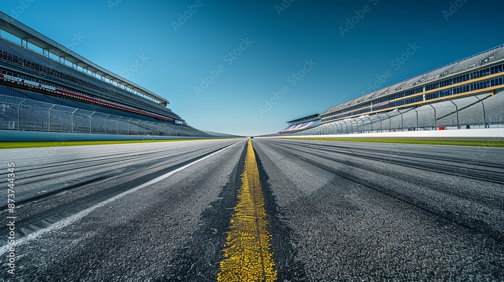 Empty Racetrack Starting Grid Symmetrical NASCAR Racetrack: Empty Grandstands, Starting Line Center ...