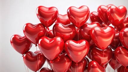 Poster - Close up of red heart-shaped balloons on a white background, love, romance, valentine's day, celebration, passion