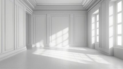 Wall Mural - White Room with Sunlight Streaming Through Windows