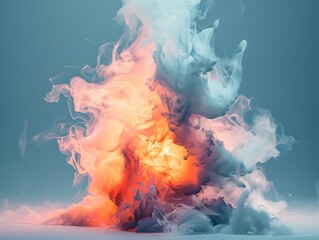 abstract heavy smoke with burning fire flames on blue background