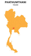 Sticker - Phathumthani Map is highlighted on the Thailand map with detailed State and region outlines.