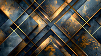 Poster - Elegant black and gold abstract background with minimal geometric shapes sleek and bold intersecting lines precise symmetry and an art deco inspired design  This modern textured