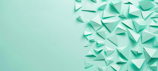 Poster - Photo of a minimalist mint green background with geometric shapes for design or text space. Web banner with copy space on the right in the style of minimalism.


