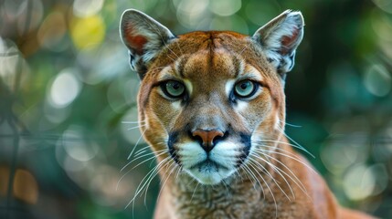 Wall Mural - portrait of puma in forest. american cougar or mountain lion.