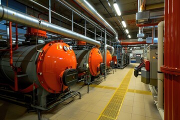 Wall Mural - Modern boiler room with gas boilers, industrial heating.