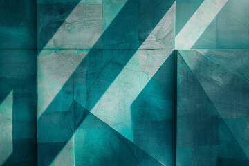 Poster - Abstract background with turquoise and teal colors, geometric shapes, texture of a concrete wall, sunlight, shadows, vector illustration in the style of banner design, copy space concept


