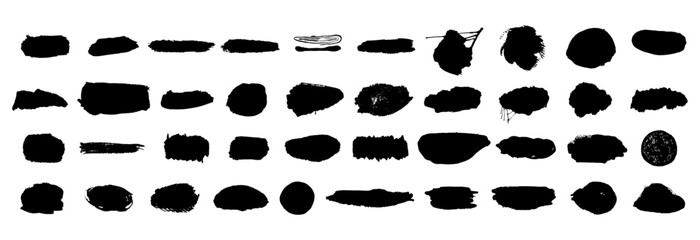 Wall Mural - Rough edge black blots backgrounds bundle. Brush stroke abstract shapes set. Paint stain banners collection isolated on white.