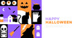 © Dedraw Studio - Happy halloween geometric mosaic web template illustration. Modern flat october holiday cartoon icon background, fun costume party online invitation. Spooky internet event banner.