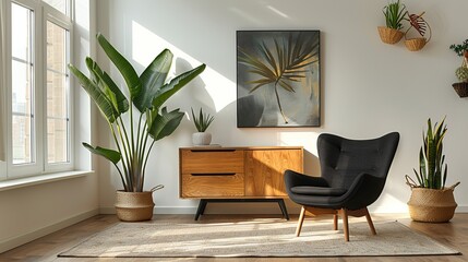 Wall Mural - Modern Living Room Interior Design with Plants