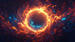 © dannier - Striking digital artwork featuring a mesmerizing ring of fire transitioning from red and orange flames to blue and purple hues. The intricately intertwined flames create a sense of motion and energy,
