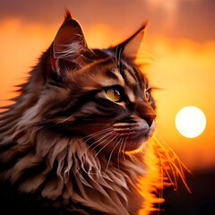 Canvas Print - cat on sunset background