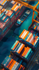 Canvas Print - containers being loaded on a ship