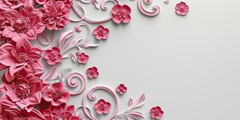 Wall Mural - beautiful fuchsia arabic symmetrical pattern with floral pattern and empty space for text on white background 