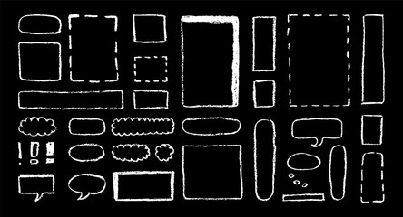 Poster - Set of freehand chalk doodles, frames, empty borders for text, graphic design decorations. Vector illustration.
