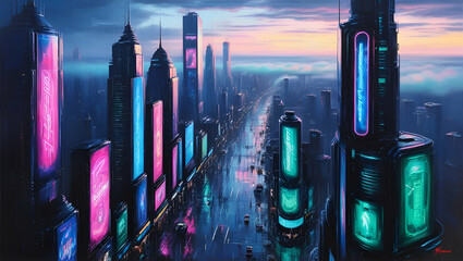 Futuristic skyline of a modern metropolis.generative ai