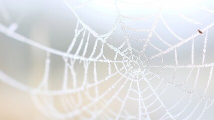 A macro photograph capturing the intricate details of a frostcovered spider web glistening in the early morning sun each droplet of dew acting as a tiny lens revealing the hidden beauty of the natural