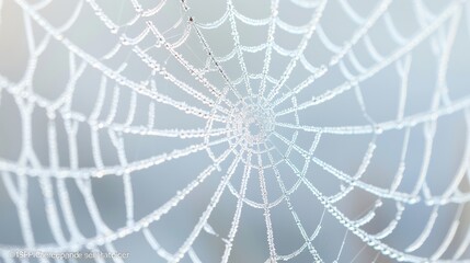 A macro photograph capturing the intricate details of a frostcovered spider web glistening in the early morning sun each droplet of dew acting as a tiny lens revealing the hidden beauty of the natural