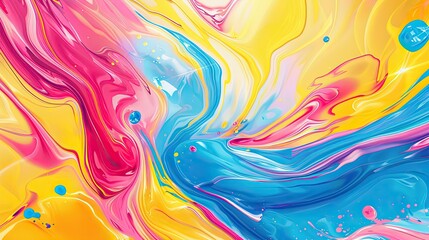 Wall Mural - A vibrant abstract background with swirling patterns of bright colors like blue, pink, and yellow.