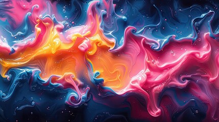 Wall Mural - A vibrant abstract background with swirling patterns of bright colors like blue, pink, and yellow.