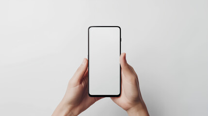 Poster - Hands hold mobile phone screen mockup  smartphone display mock up isolated on white