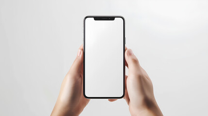 Hands hold mobile phone screen mockup  smartphone display mock up isolated on white