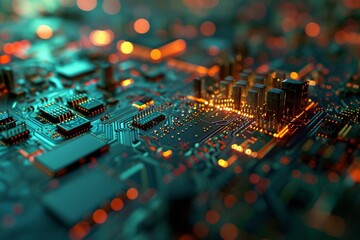 Poster - A futuristic digital rendering of a sleek, innovative building design, showcasing the future of architecture in the digital age, Motherboard design as digital circuit city, AI generated