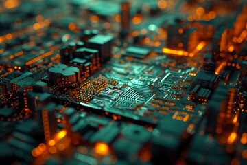 Poster - A futuristic digital rendering of a sleek, innovative building design, showcasing the future of architecture in the digital age, Motherboard design as digital circuit city, AI generated