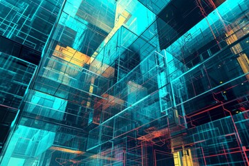 Poster - A visually striking image of a modern, digitally-inspired architectural concept, hinting at the future direction of the industry, AI generated