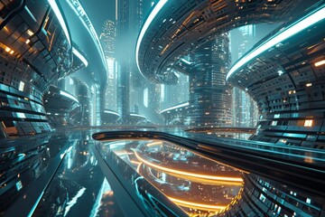 Poster - A visually striking image of a modern, digitally-inspired architectural concept, hinting at the future direction of the industry, AI generated