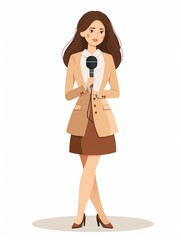 Canvas Print - Journalist female, Full body character, Vector illustration, Clip art, isolated on white background 