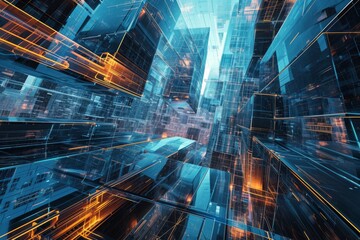 Poster - Modern computer graphics illuminate futuristic abstract architecture, A futuristic digital rendering of a sleek, innovative building design, AI generated