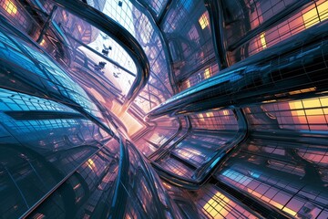 Poster - Modern computer graphics illuminate futuristic abstract architecture, A futuristic digital rendering of a sleek, innovative building design, AI generated