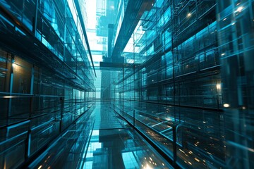 Poster - Modern computer graphics illuminate futuristic abstract architecture, A futuristic digital rendering of a sleek, innovative building design, AI generated