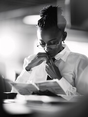 Poster - educators preparing for a busy school day, a teacher adjusts her tie while checking lesson plans, ca