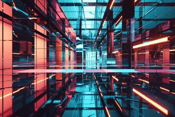 Poster - Modern computer graphics illuminate futuristic abstract architecture, A futuristic digital rendering of a sleek, innovative building design, AI generated