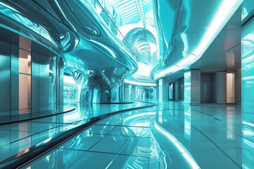 Poster - Modern computer graphics illuminate futuristic abstract architecture, A futuristic digital rendering of a sleek, innovative building design, AI generated