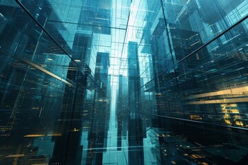 Poster - Modern computer graphics illuminate futuristic abstract architecture, A futuristic digital rendering of a sleek, innovative building design, AI generated