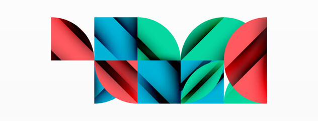 Poster - Circle, square and flower petal geometric background. Round shapes composition for wallpaper, banner, background or landing