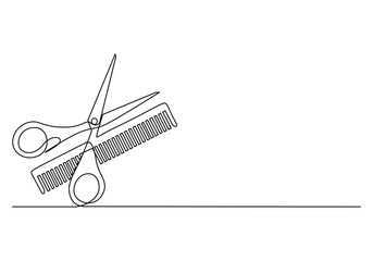 Wall Mural - Scissor and comb continuous one line drawing vector illustration. Pro vector