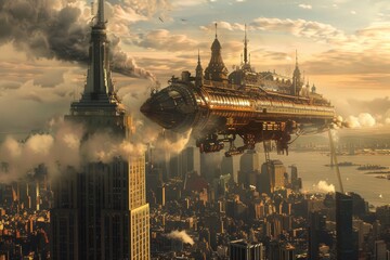 Poster - a futuristic cityscape within a bustling metropolis, showcasing advanced architecture amidst a sea o