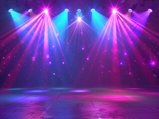Poster - Neon Blue pink violet stage lighting illuminated, lens flare effect, shining star rays.AI generated