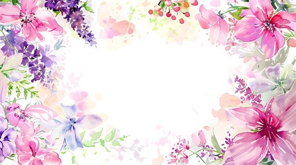 Wall Mural - Watercolor flower frame for wedding, birthday, card, background, invitation, wallpaper, sticker, decoration etc. Generative Ai