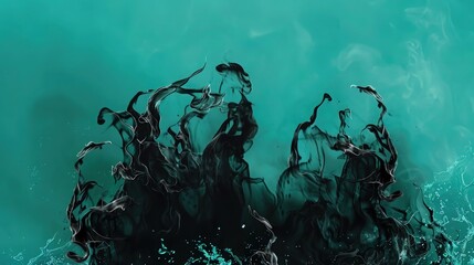 Wall Mural - a mysterious fire background featuring dark black flames, against a vibrant turquoise backdrop. the 