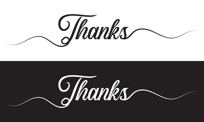 Poster - Word thanks one line continuous line. Handwriting phrase. Monoline, line art vector illustration.  isolated on white and black background. EPS 10