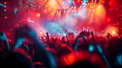 Vibrant Lights and Energetic Crowd at a Night Music Festival