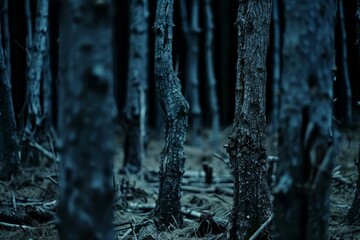 Sticker - Serene, bluetoned forest scene captured in the enchanting twilight hour